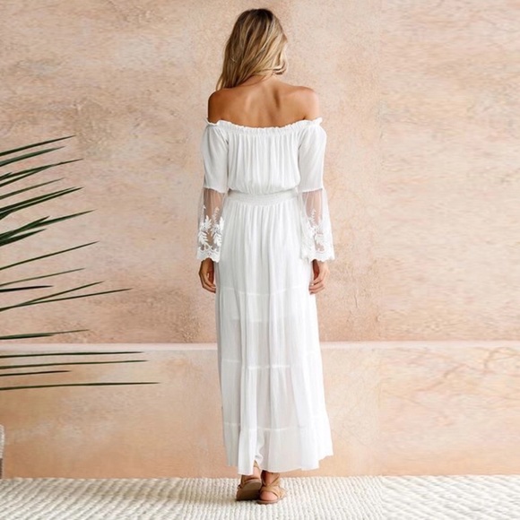 Tiered Lace Sleeve Boho Maxi Dress White - Picture 6 of 8